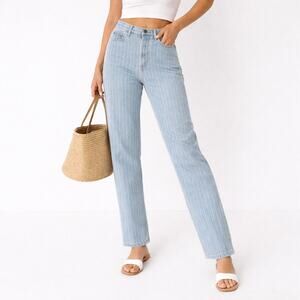 Everlane The 90s Cheeky Straight Jeans Pinstripe Size 25 Ankle Button Fly